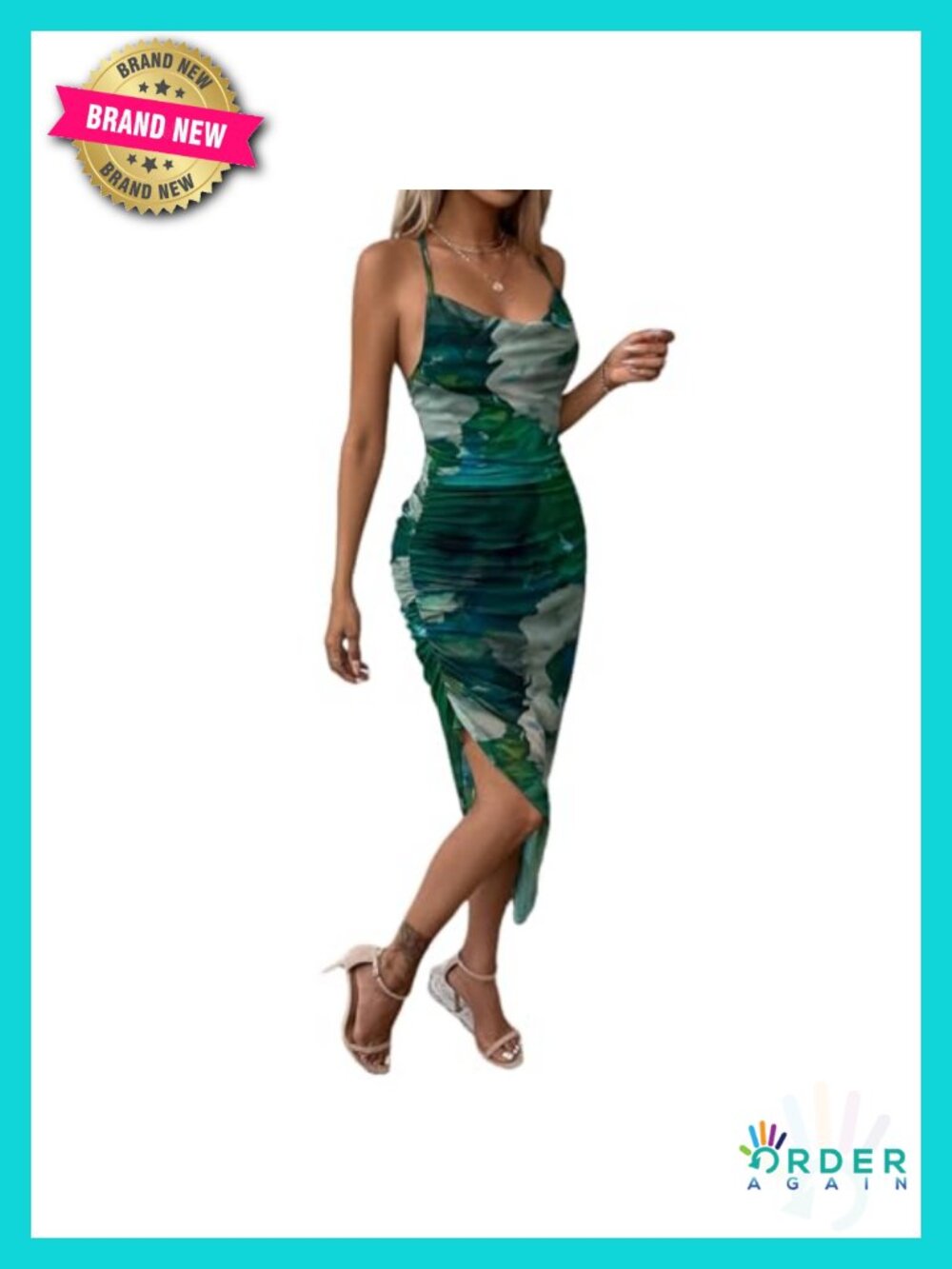Green Camouflage Ruched Midi Dress - Brand: